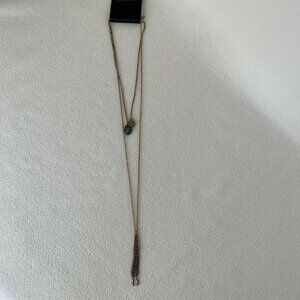 Forever 21 Necklace Gold Tone Chain Blue Stone Tassle